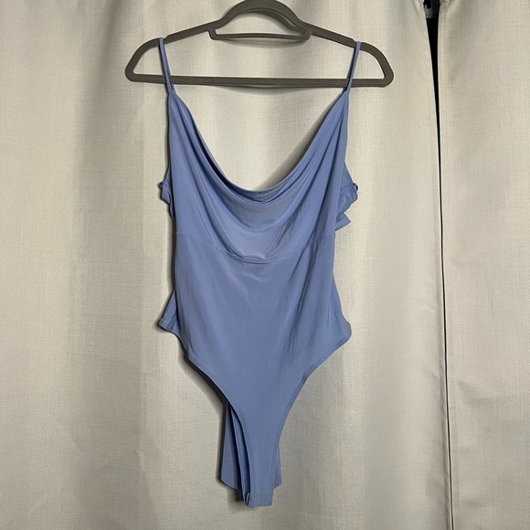 Lily Star Periwinkle Blue Cowl Neck Tie Back Bodysuit - Picture 8 of 8
